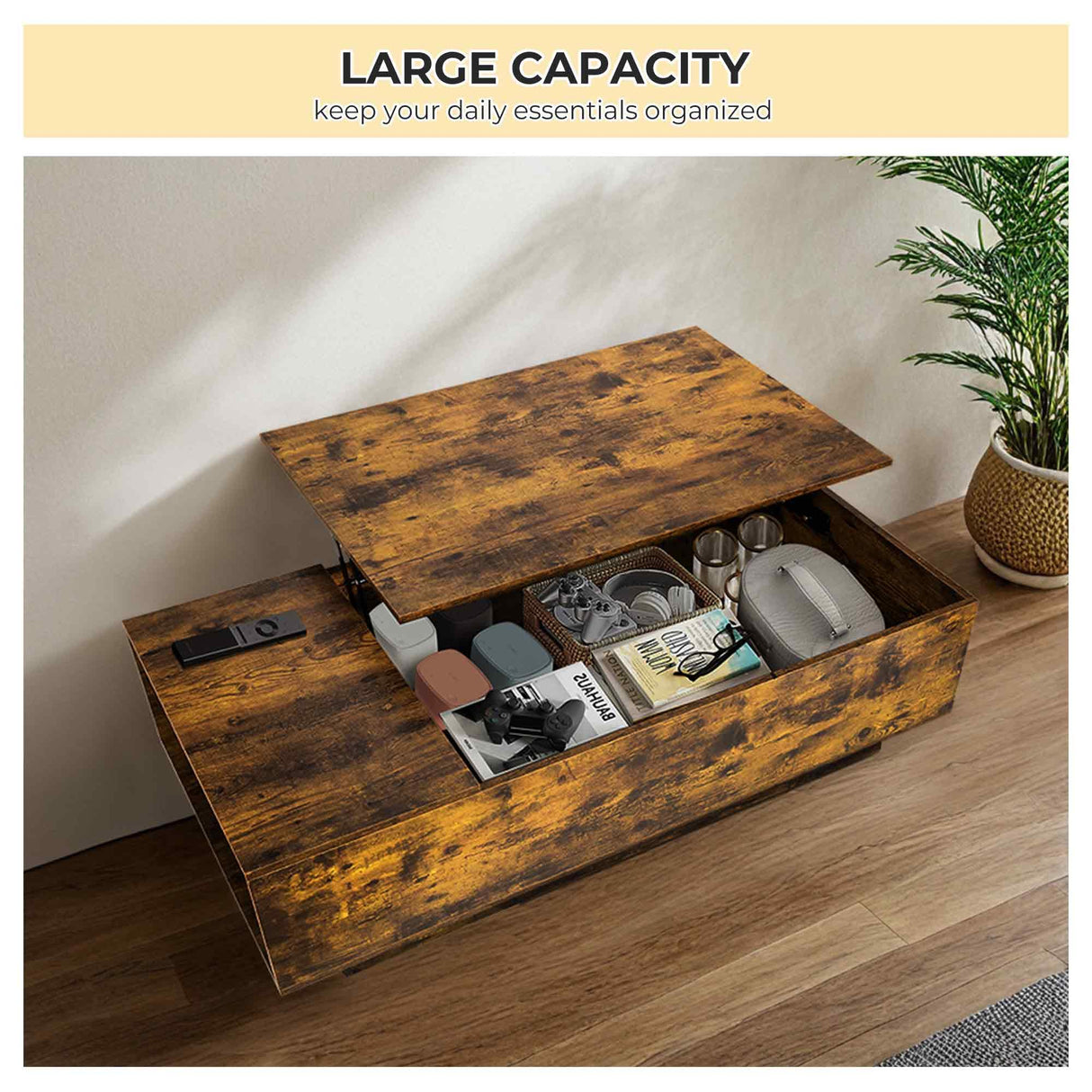 47" Wood Lift Top Coffee Tables with Hidden Compartment and Adjustable Storage Shelf