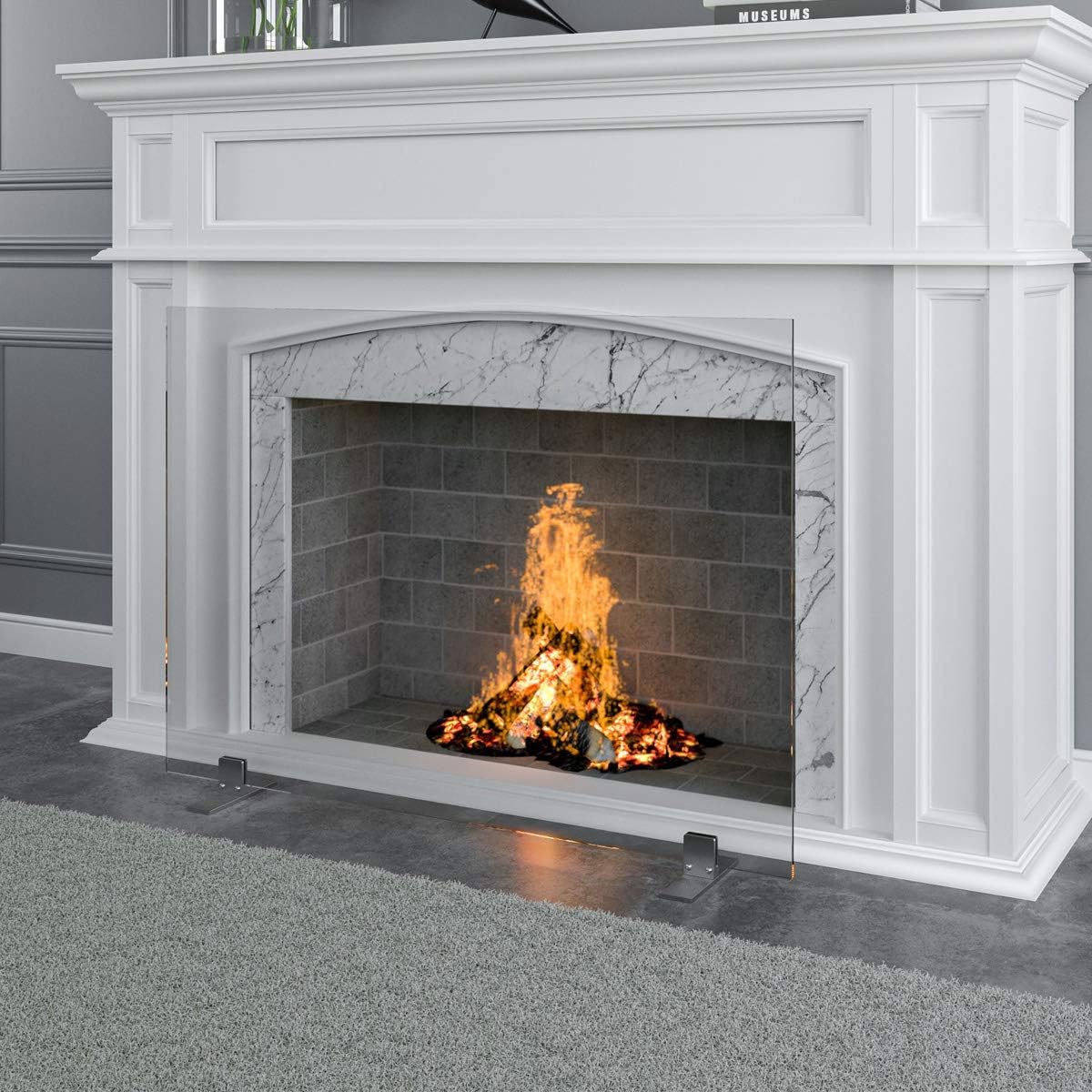 36x27 Fireplace Screen Tempered Glass 1 Panel Fire Door Freestanding Cover