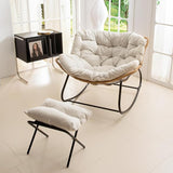 Indoor Rattan Rocking Chair with Footstool, Giant Lazy Lounge Chair Removable Padded