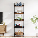 5 Tier Narrow Bookshelf: Tall Bookcase with Edge Protection, Industrial Modern Bookshelves for Bedroom