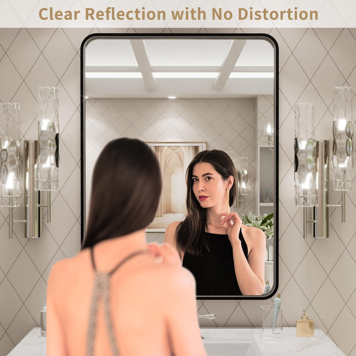 24x32 Inch Black Metal Framed Bathroom Mirror