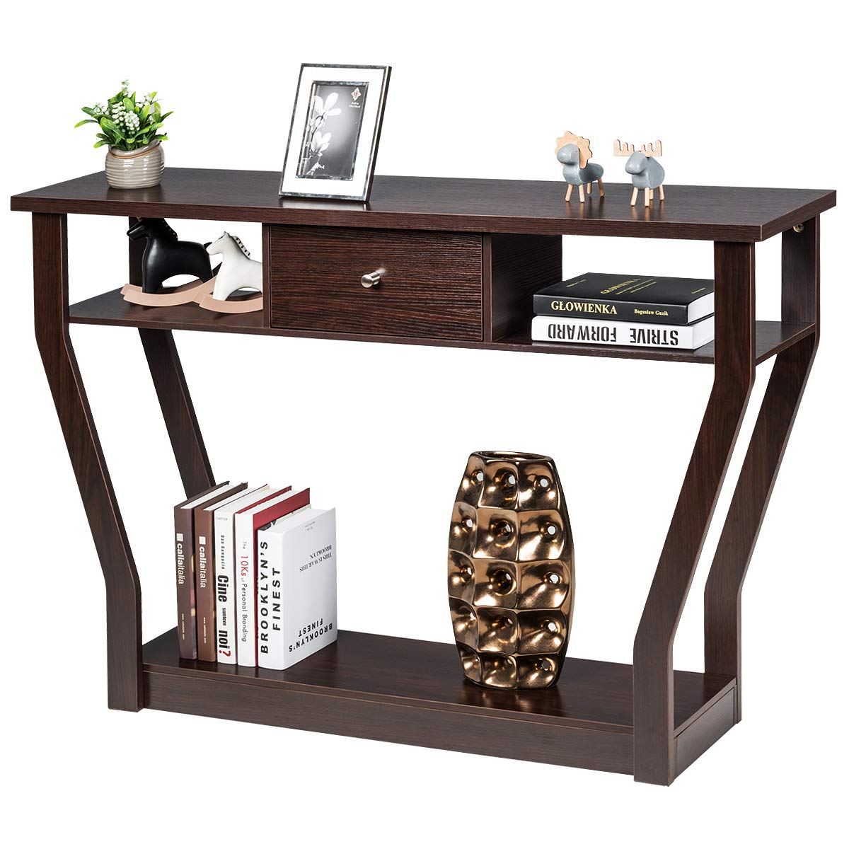 Console Table Modern Easy Assembly Entryway Table W/Storage Drawer and Bottom Shelf