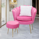 Modern Scalloped Back Accent Velvet Upholstered Armchair with Golden Legs and Soft