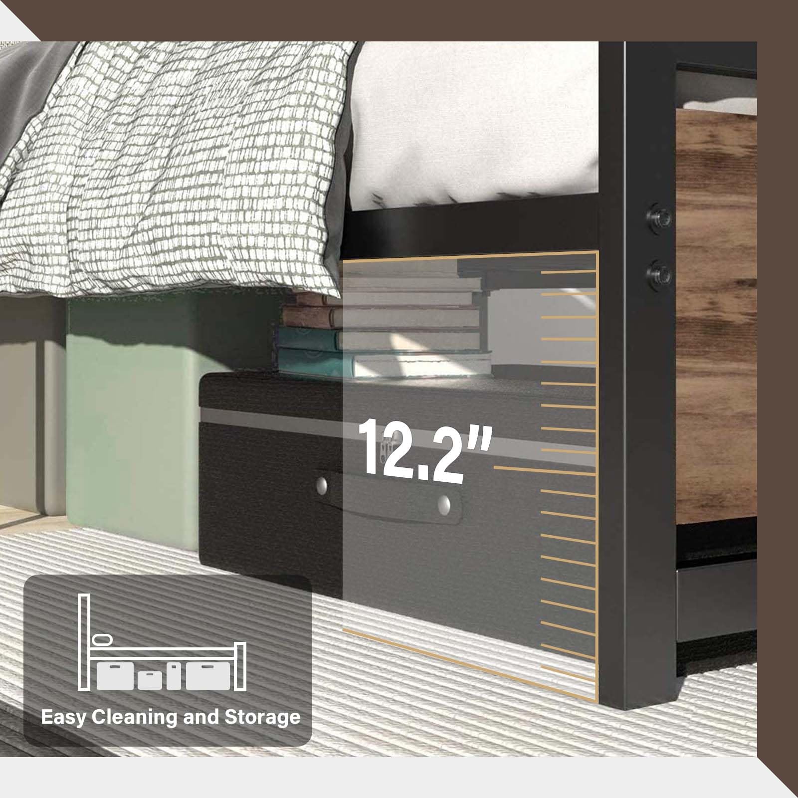 Frame, Platform Metal Bed with Headboard and Footboard, Mattress Foundation
