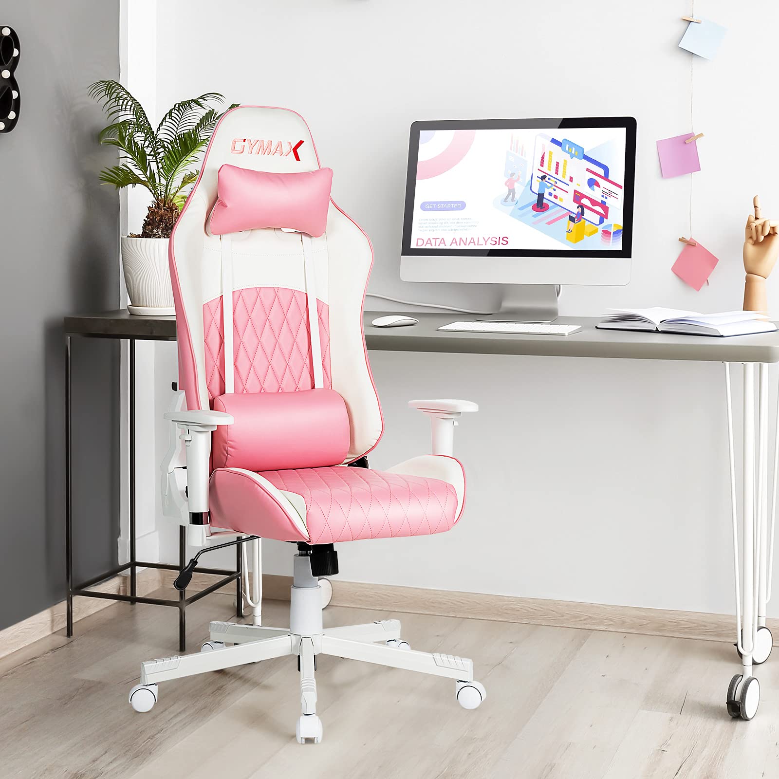 Pink Ergonomic Gaming Chair with Lumbar Support