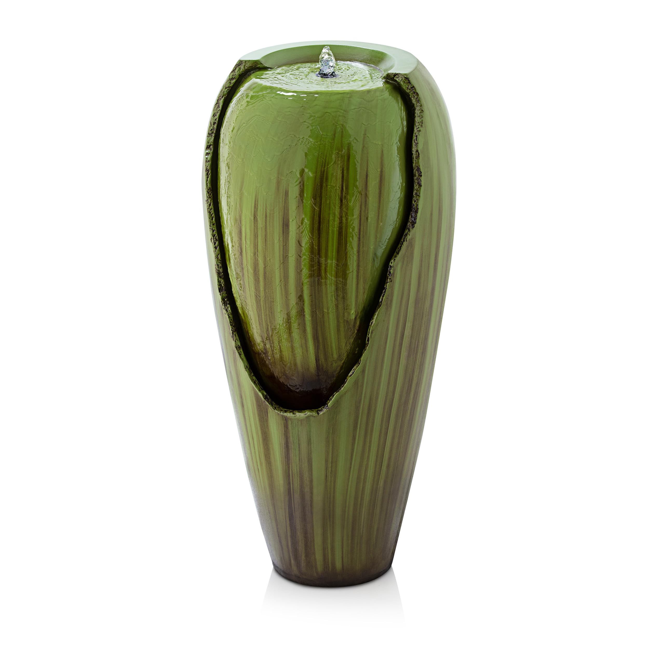 DIG100XS-GN 33" Outdoor Antique Jar Water Fountain with LED Lights – Vintage Cascading