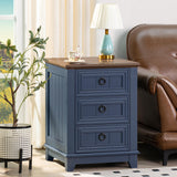 Nightstand Set of 2, Farmhouse 18 Inch End Table with 3 Drawer Metal Handle