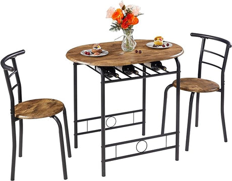 3 Piece Small Round Dining Table Set for Kitchen Breakfast Nook