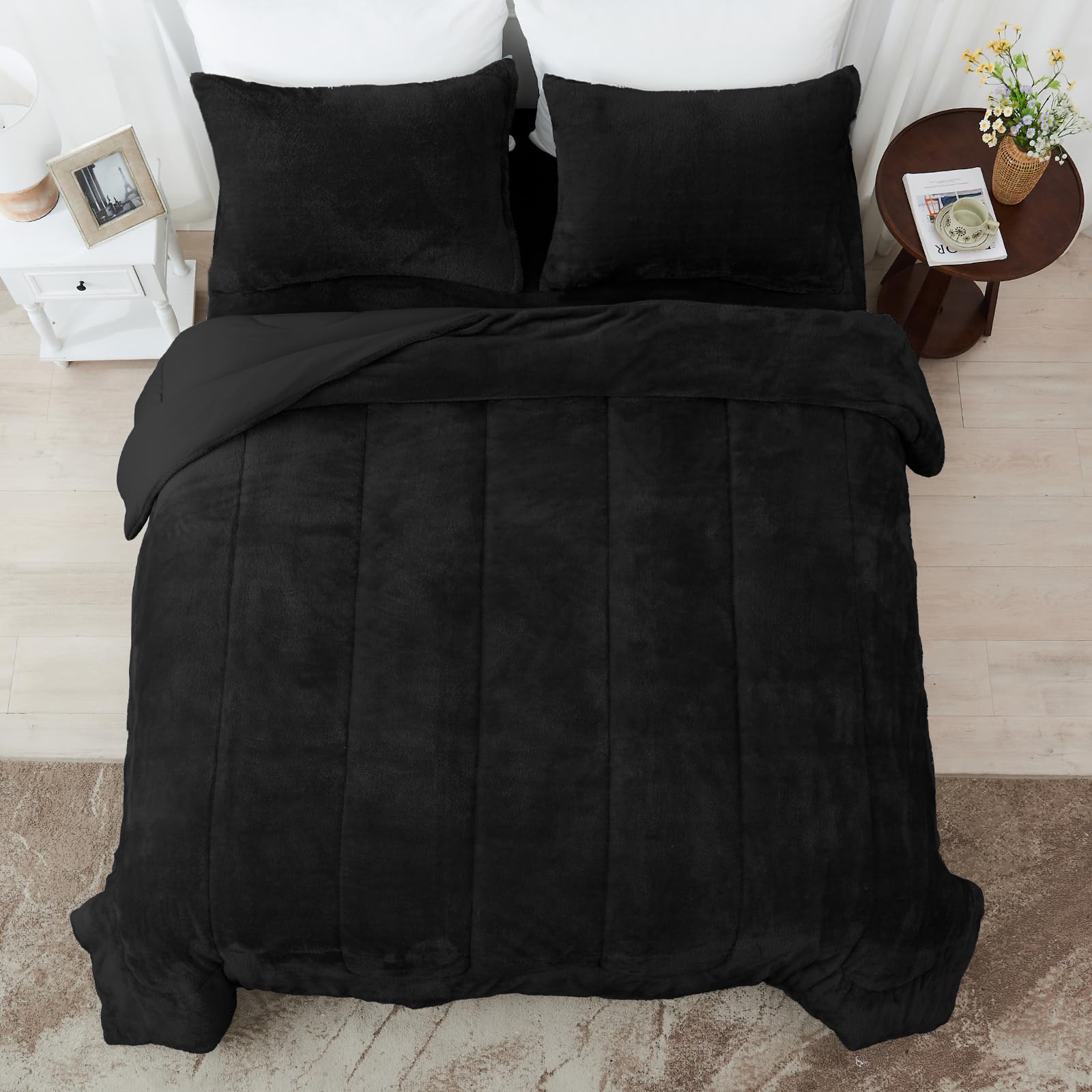 Faux Fur King Size Comforter Set - Super Soft & Warm Plush Shaggy Bed Comforter