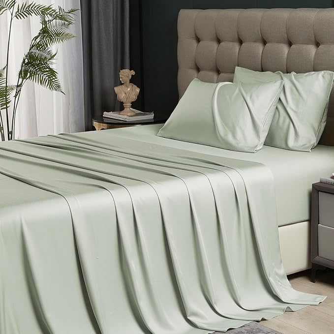 King Size Sheet Set, Rayon Derived from Bamboo, Extra Deep Pocket Sheets Fits 18"-24"