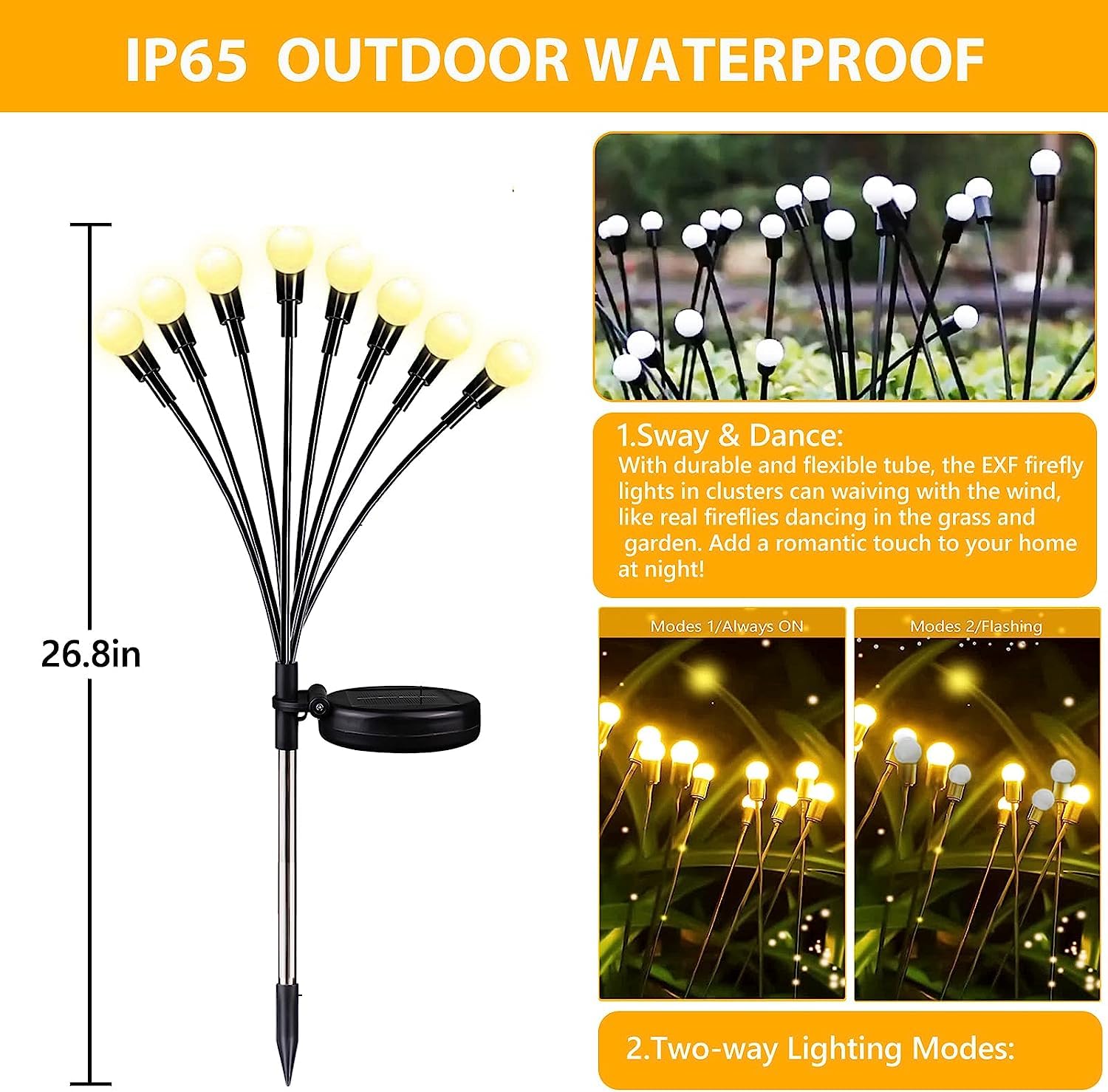 4-Pack Solar Garden Lights Outdoor, Upgraded 32 LED Firefly Solar Lights