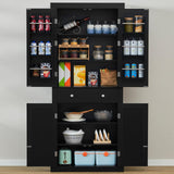 usikey 72” Kitchen Pantry Cabinet, Tall Storage Cabinet with 4 Doors and 1 Drawer, Freestanding Cupboard with 6 Hanging Shelves and Adjustable Shelves for Kitchen, Dining Room,Living Room, Black