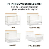 4-in-1 Convertible Crib in Warm White and Honey, GREENGUARD Gold Certified