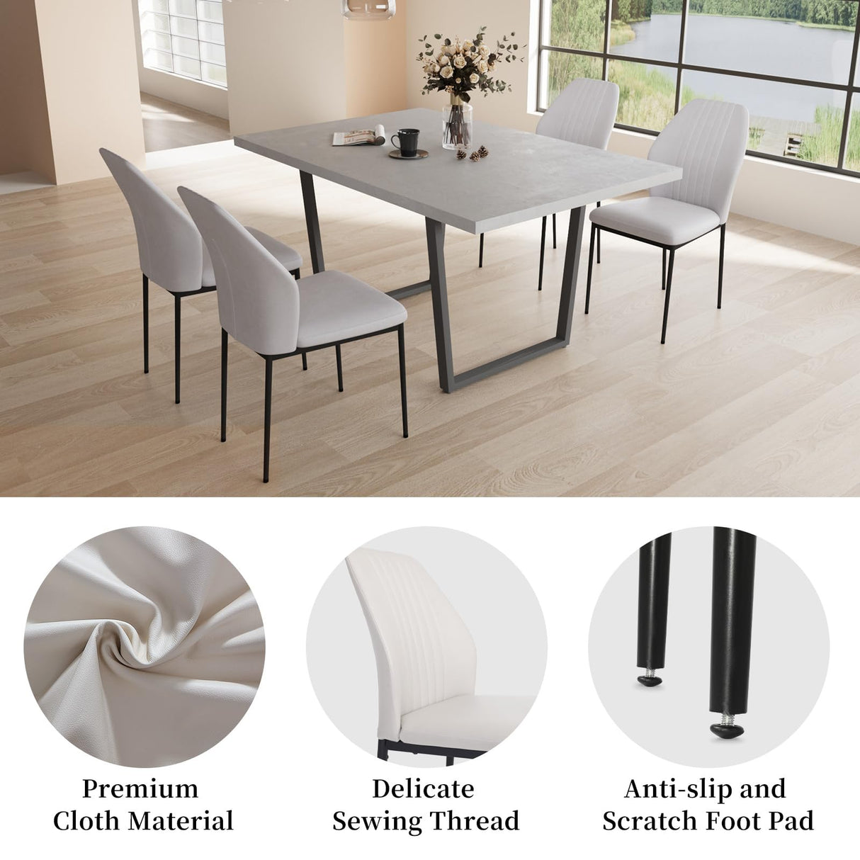 5 Piece Dining Table Set, 42.9 Inch Modern Kitchen Dining Table and Leather Dining Chairs