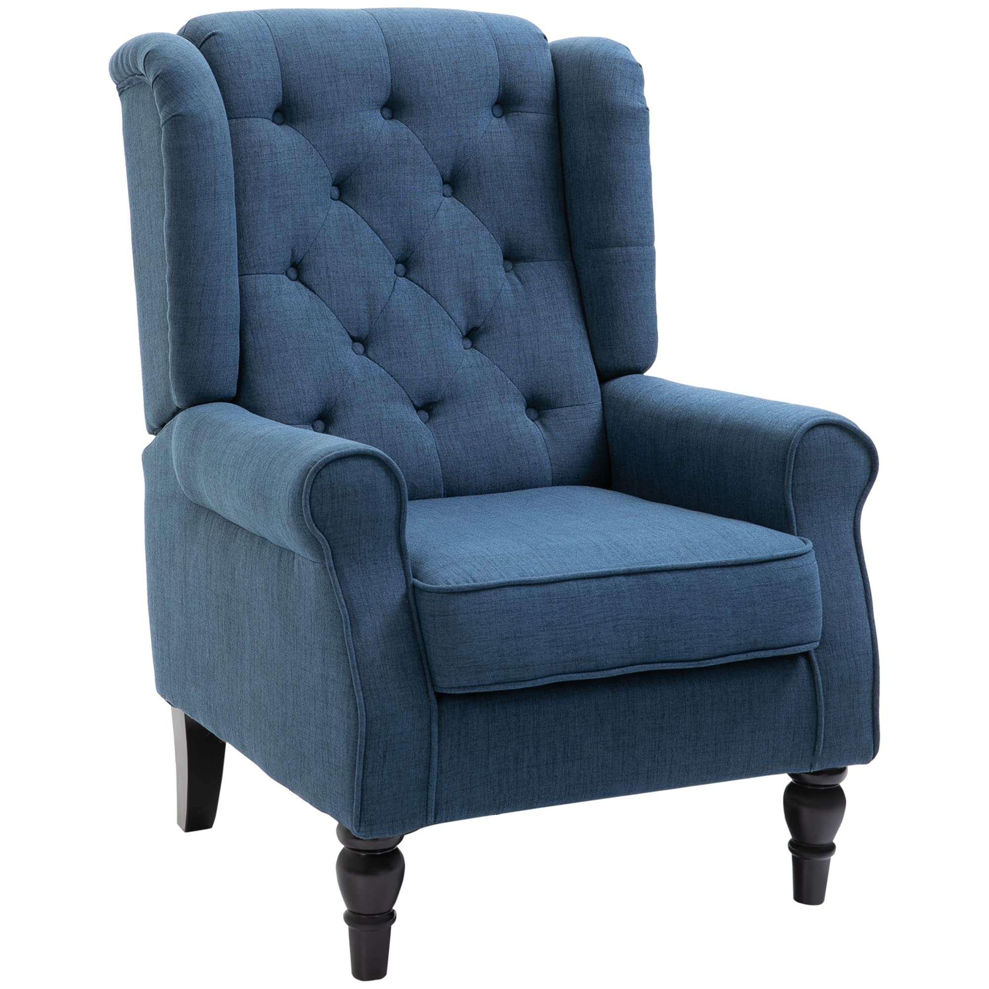 Button-Tufted Accent Chair with High Wingback, Rounded Cushioned Armrests and Thick Padded Seat, Blue