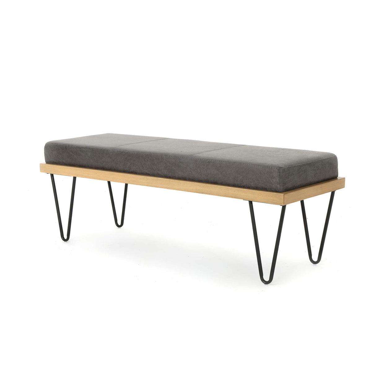 Elisha Industrial Modern Microfiber Bench, Slate / Matte Black