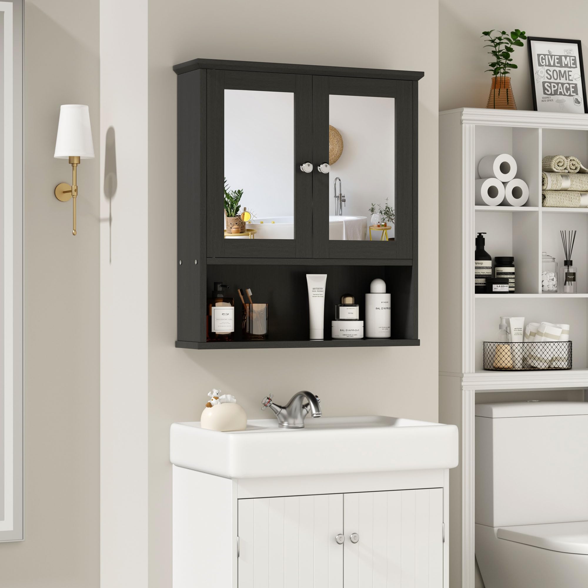 Medicine Cabinets with 1 Open Shelves for Bathroom Organizer or Laundry Room