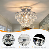 Modern E26 Small Crystal Chandelier Semi Flush Mount Ceiling Light Fixture Silver