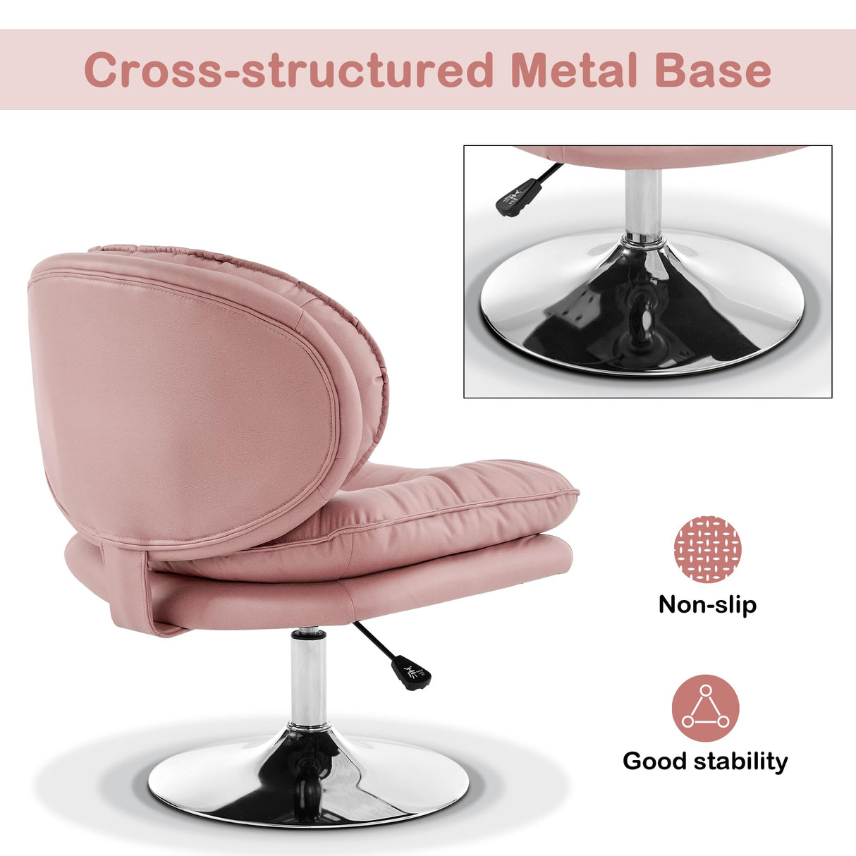 Armless Swivel Accent Chair with Height Adjustment - Pink Tech Cloth Vanity Chair