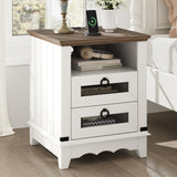 Farmhouse Nightstand 18" inch Side Table with Charging Station Bedside Table