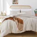 Oversized King Comforter Beige, 3pcs(1 Boho Comforter & 2 Pillowcases) Soft Lightweight