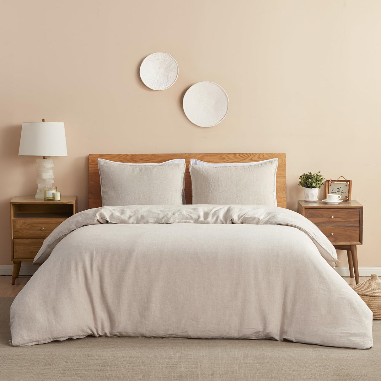 100% Linen Duvet Cover, Pure Natural French Flax Linen with 8 Corner Ties
