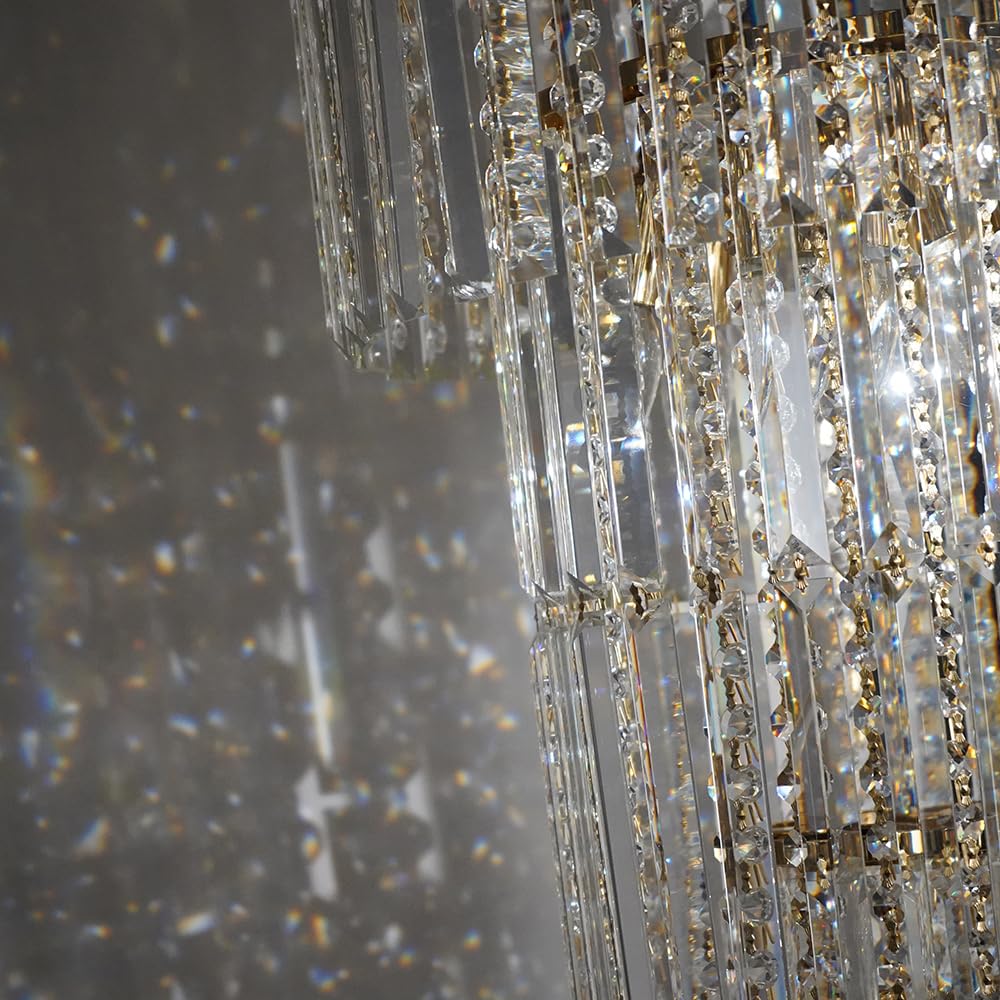 Large Long Crystal Chandelier for High Ceiling, 37-Lights Modern Gold Big Foyer Entrance Crystal