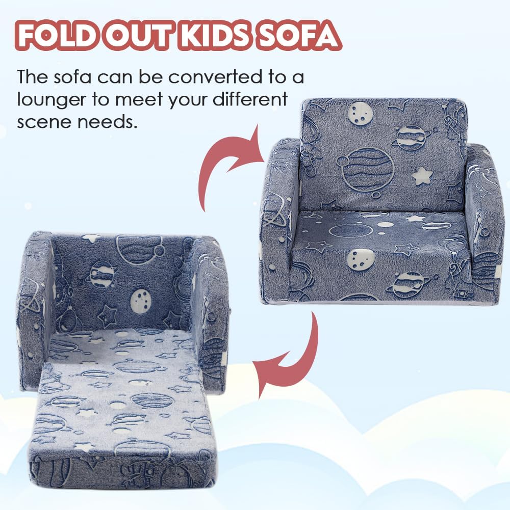 Kids Sofa Couch Fold Out, Baby Toddler Comfy Soft Chair for Boys Girls