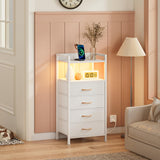 White Nightstand with 4 Storage Drawer, Tall Dresser for Bedroom