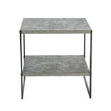 Jamestown Square Side End Table with Storage Shelf Rustic Slate Concrete and Black Metal