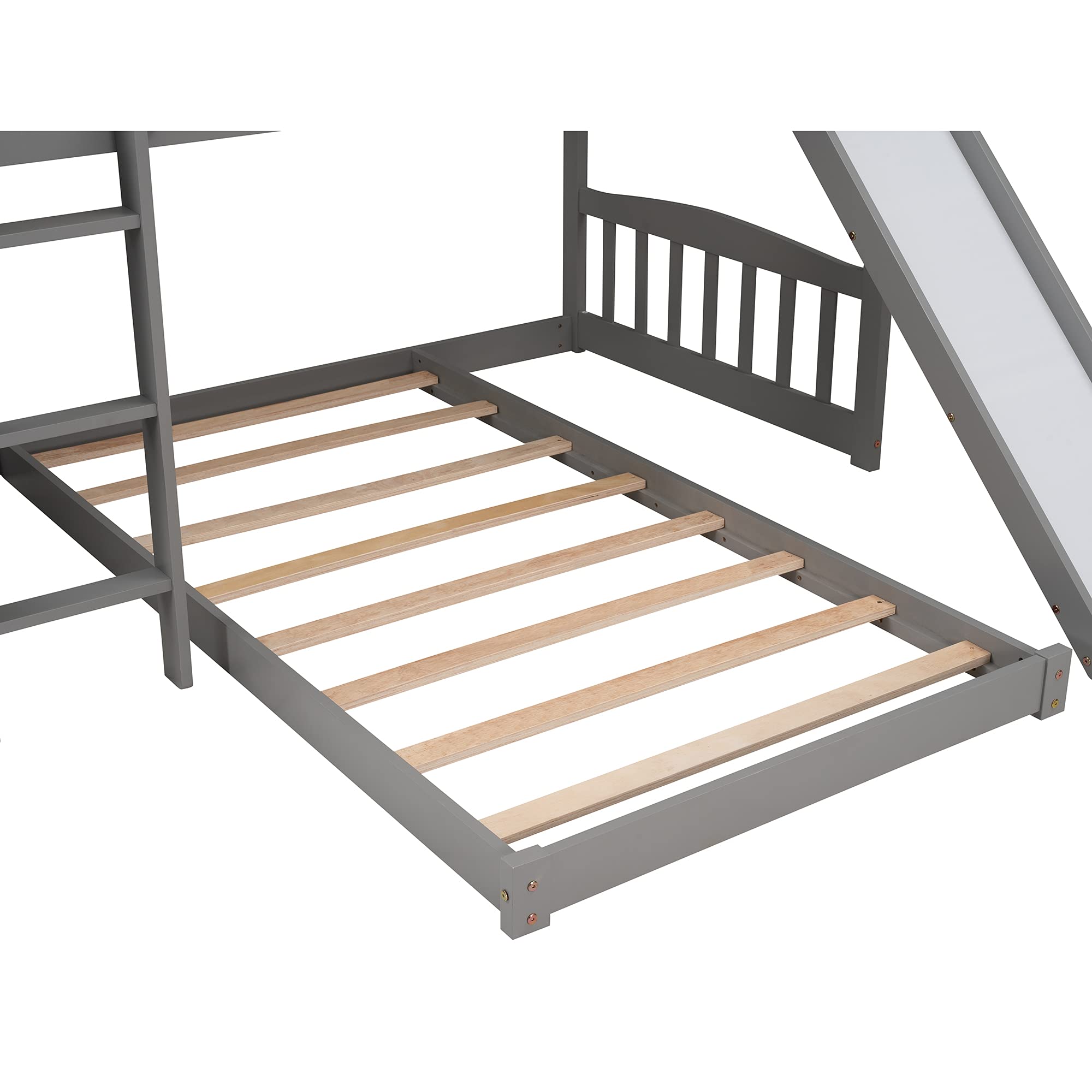 Twin Bunk Bed with Slide, Solid Wood Bunk Loft Bed Frame with Two Drawers Stairs