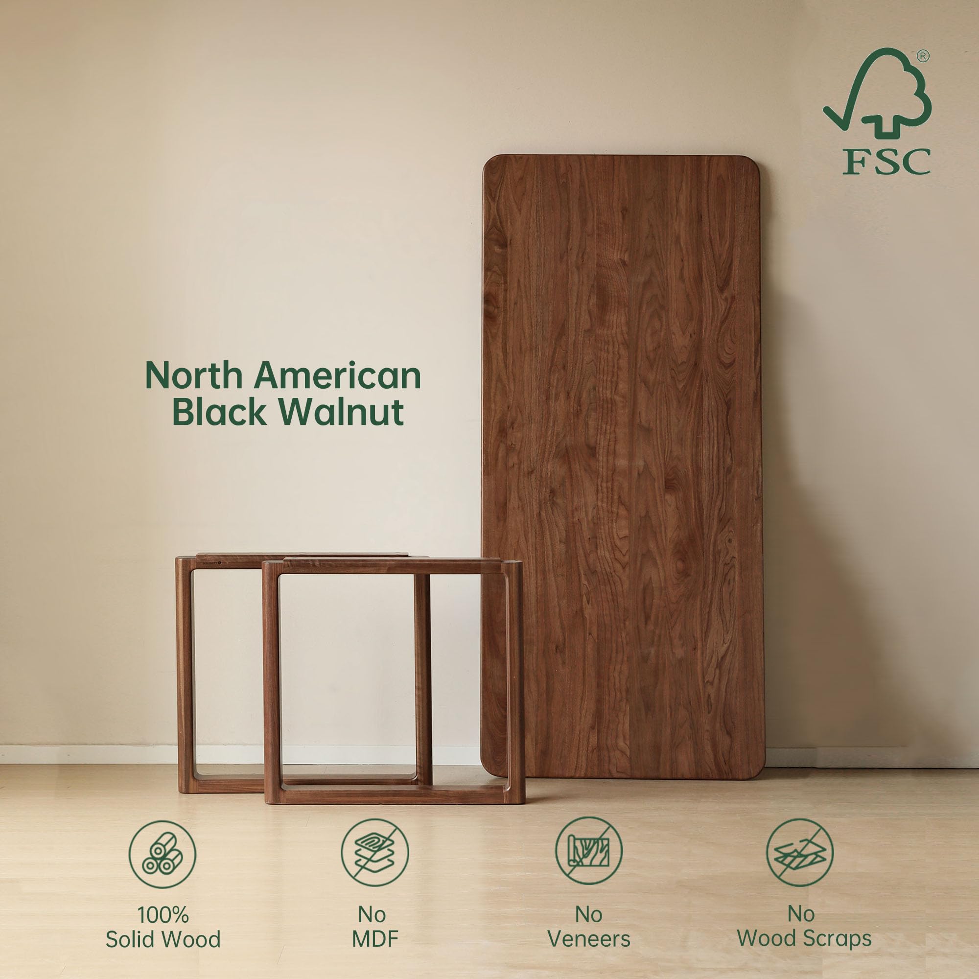 63" Black Walnut Dining Table for 6-8 People