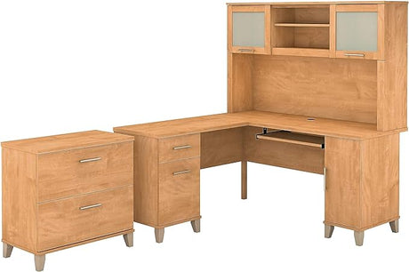 Somerset 60W L Shaped Desk with Hutch and Lateral File Cabinet