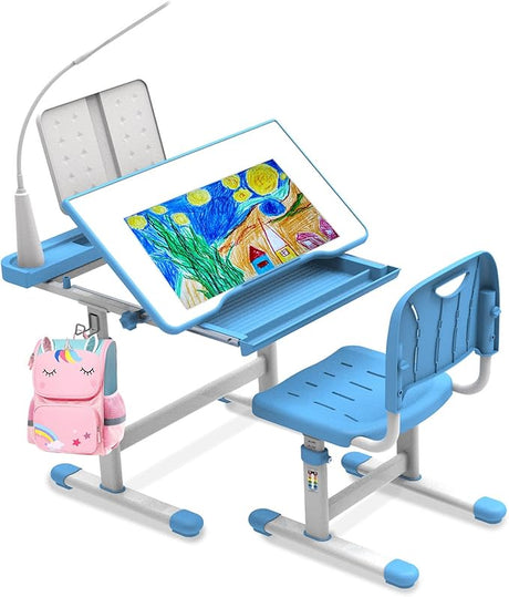 Kids Desk and Chair Set with Light, Height Adjustable School Desk for Kids