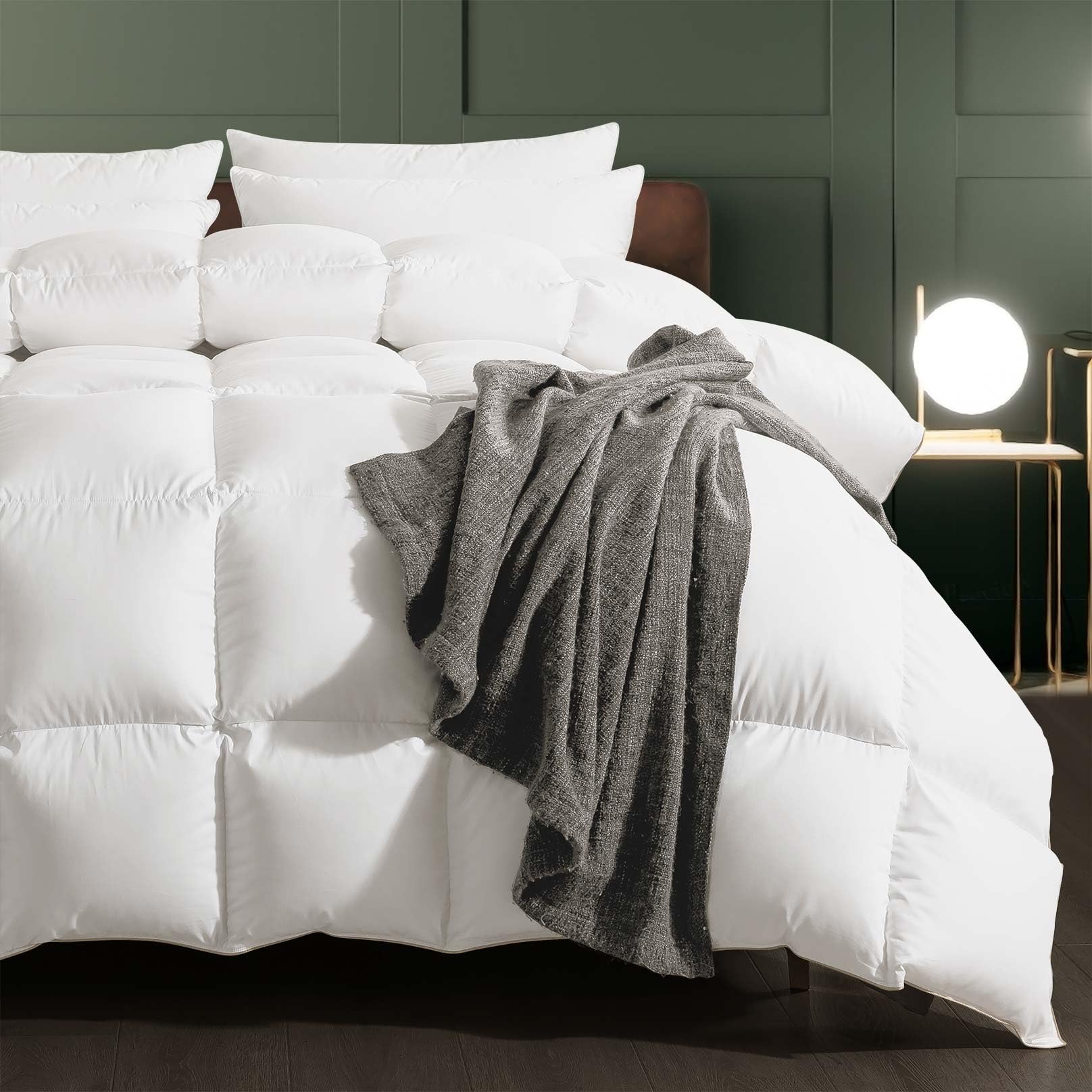 Feather Fiber Comforter King Size Duvet Insert for All Season, 100% Cotton Hotel Collection Down Comforter Alternative, 4 Corner Loops, Gold Piping, 90x106In