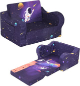 Rainbow Unicorn Kids Sofa, 2-in-1 Kids Couch Fold Out, Convertible Sofa to Bed for Girls and Boys