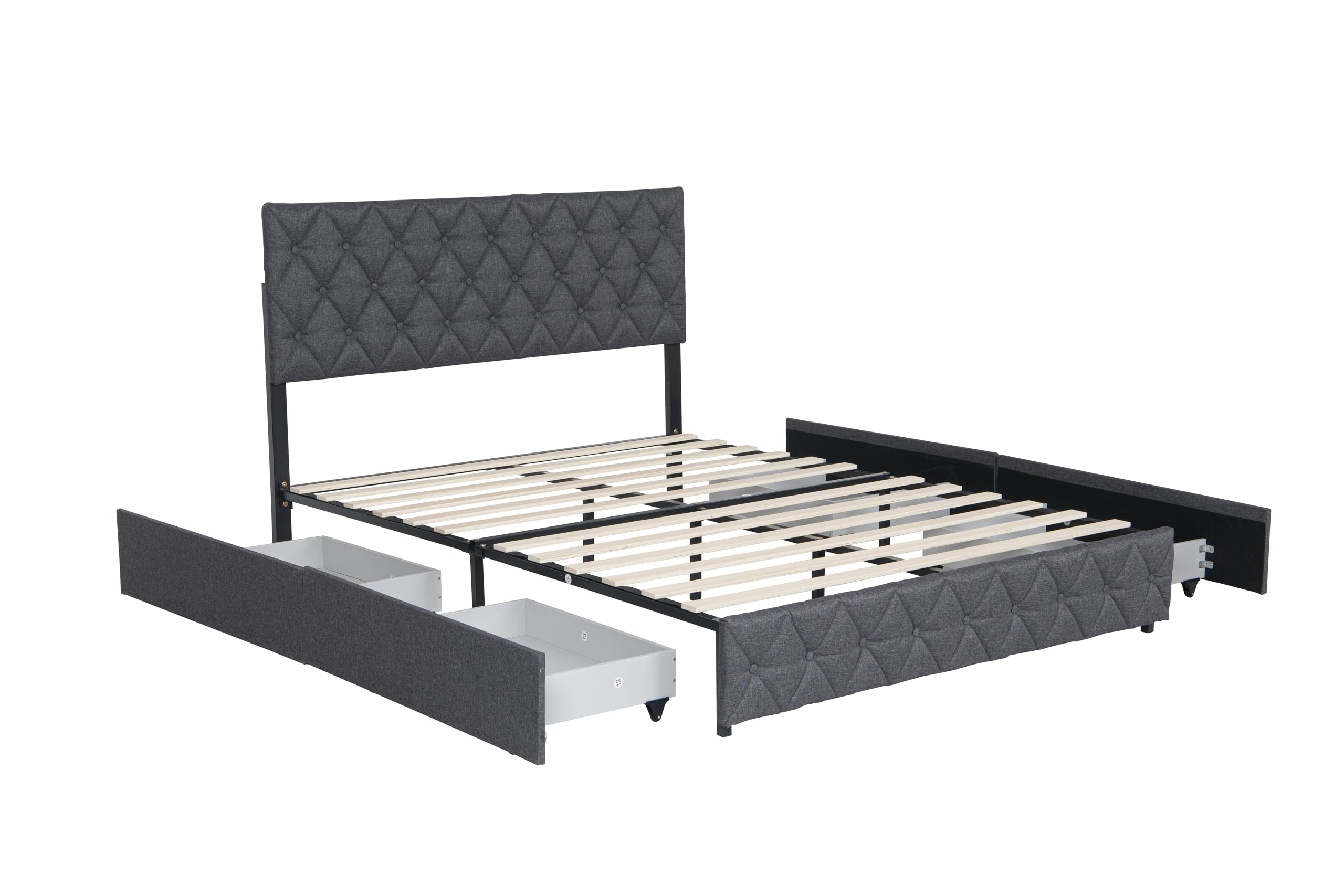 Full Size Upholstered Platform Bed Frame with Adjustable Headboard