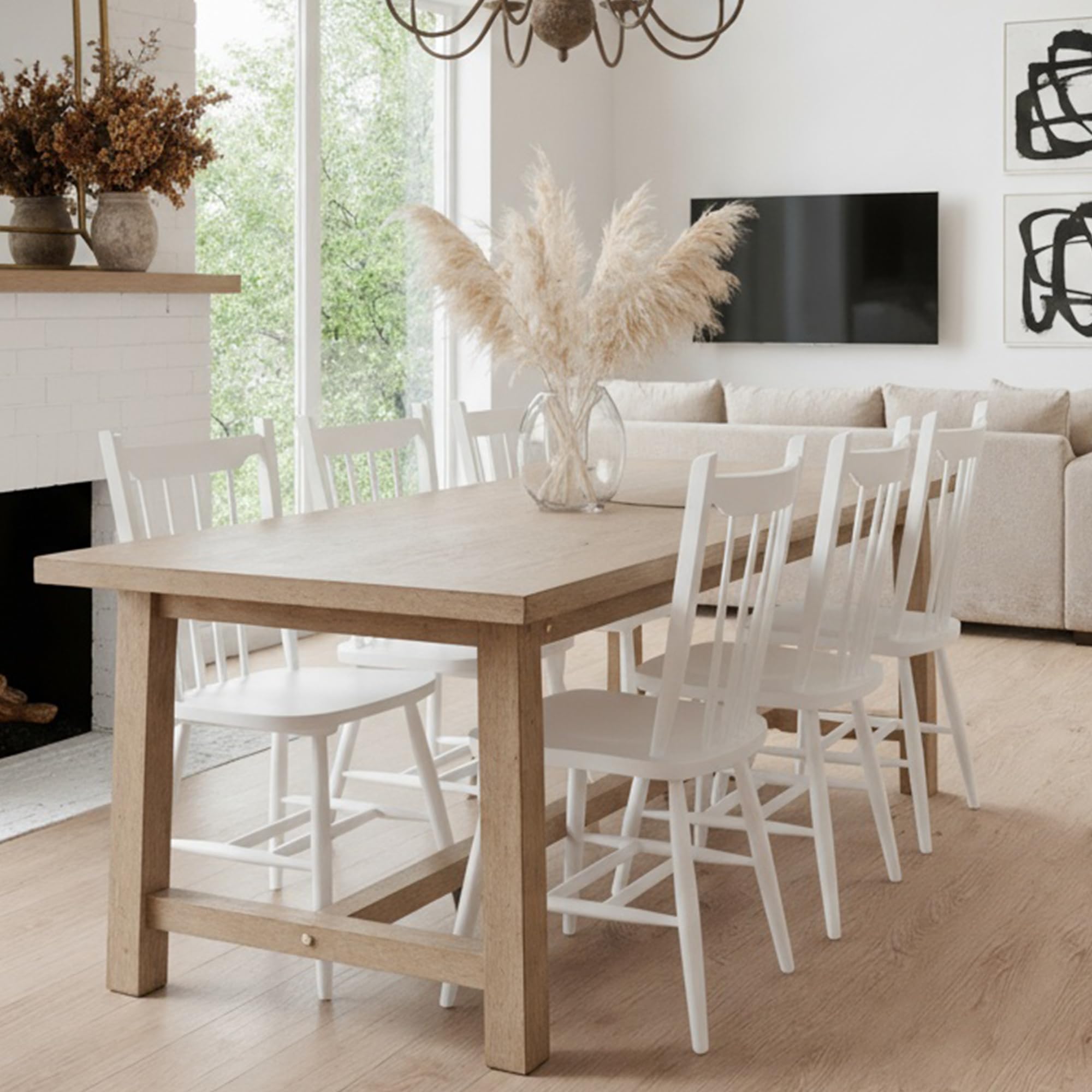 White Windsor Dining Chairs Set of 6 - Solid Wood Spindle Back