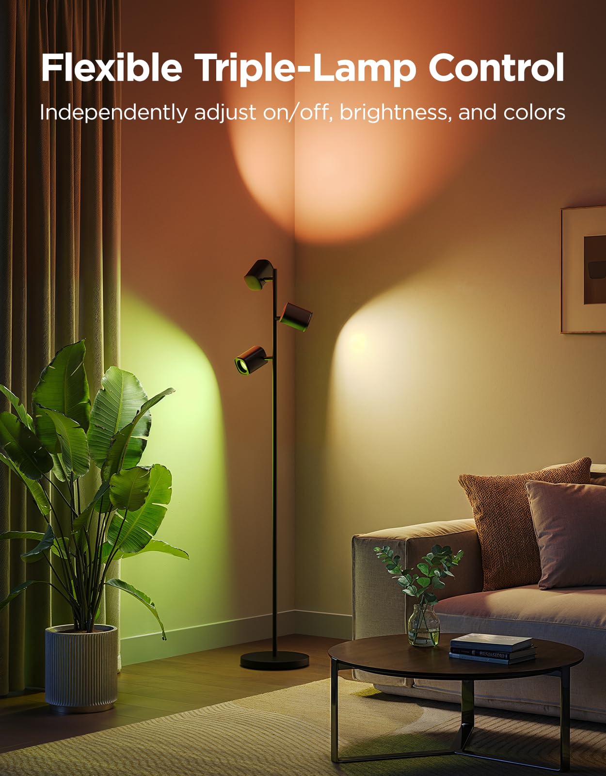 Tree Floor Lamp with Matter Compatibility - 3 Rotatable Lights & Music Sync