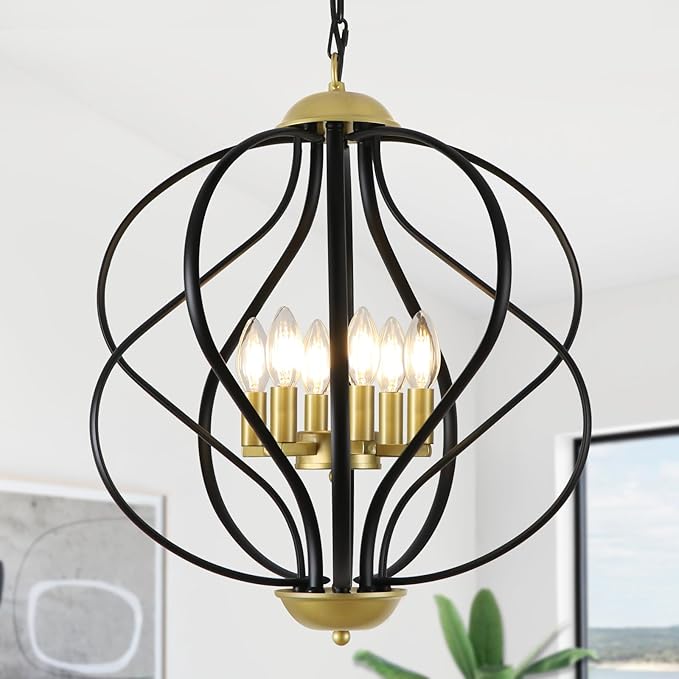 6-Light Black Chandelier, 18.9'' Modern Hanging Pendant Lights Kitchen Island