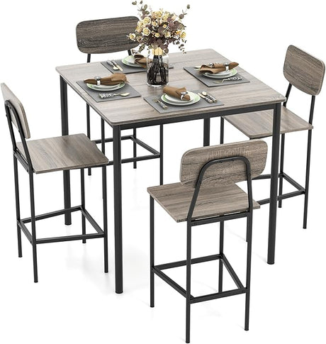 5-Piece Dining Table Set for Small Space, Kitchen Table and Chairs Set for 4 with Steel Frame,