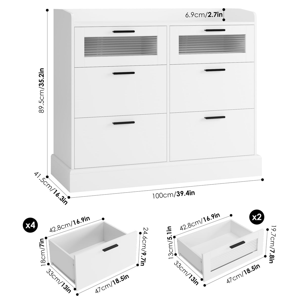 Modern 6 Drawer Dresser for Bedroom, Double Wide Chest of Drawers