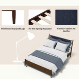 Queen Bed Frame,Solid Wooden Bed Frame with PU Leather Headboard, Platform Bed