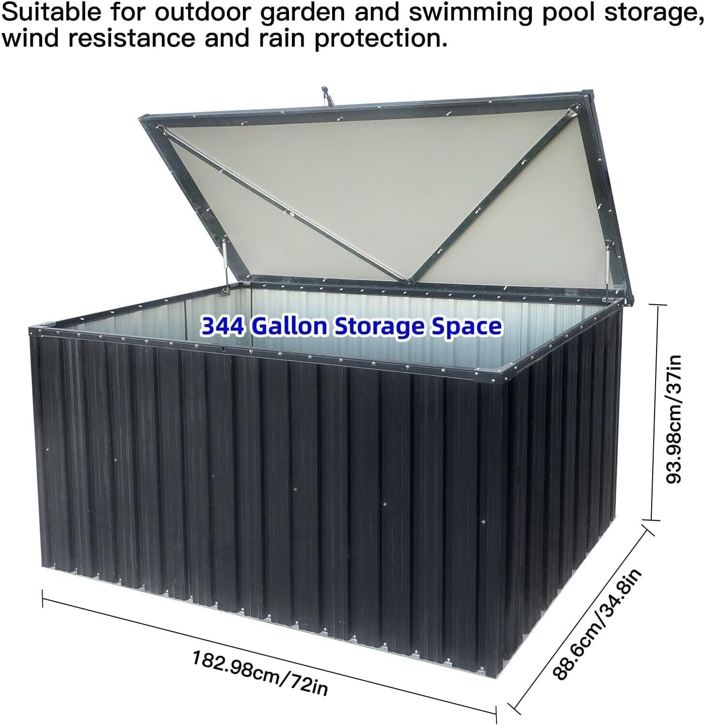 Outdoor Storage Box, 344 Gallon Metal Deck Boxes Waterproof
