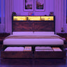 Farmhouse Queen Bed Frame with Storage Headboard and LED Lights