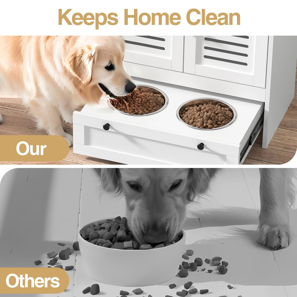 Dog Feeding Station with Storage Cabinet & 2 Raised Bowls