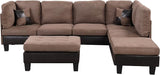 Modern 3 Piece Microfiber and Faux Leather L Shaped Sectional Sofa with Reversible