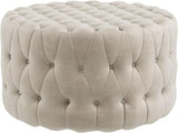 31.5" Round Ottoman, Large Velvet-Feel Upholstered Foot Stool