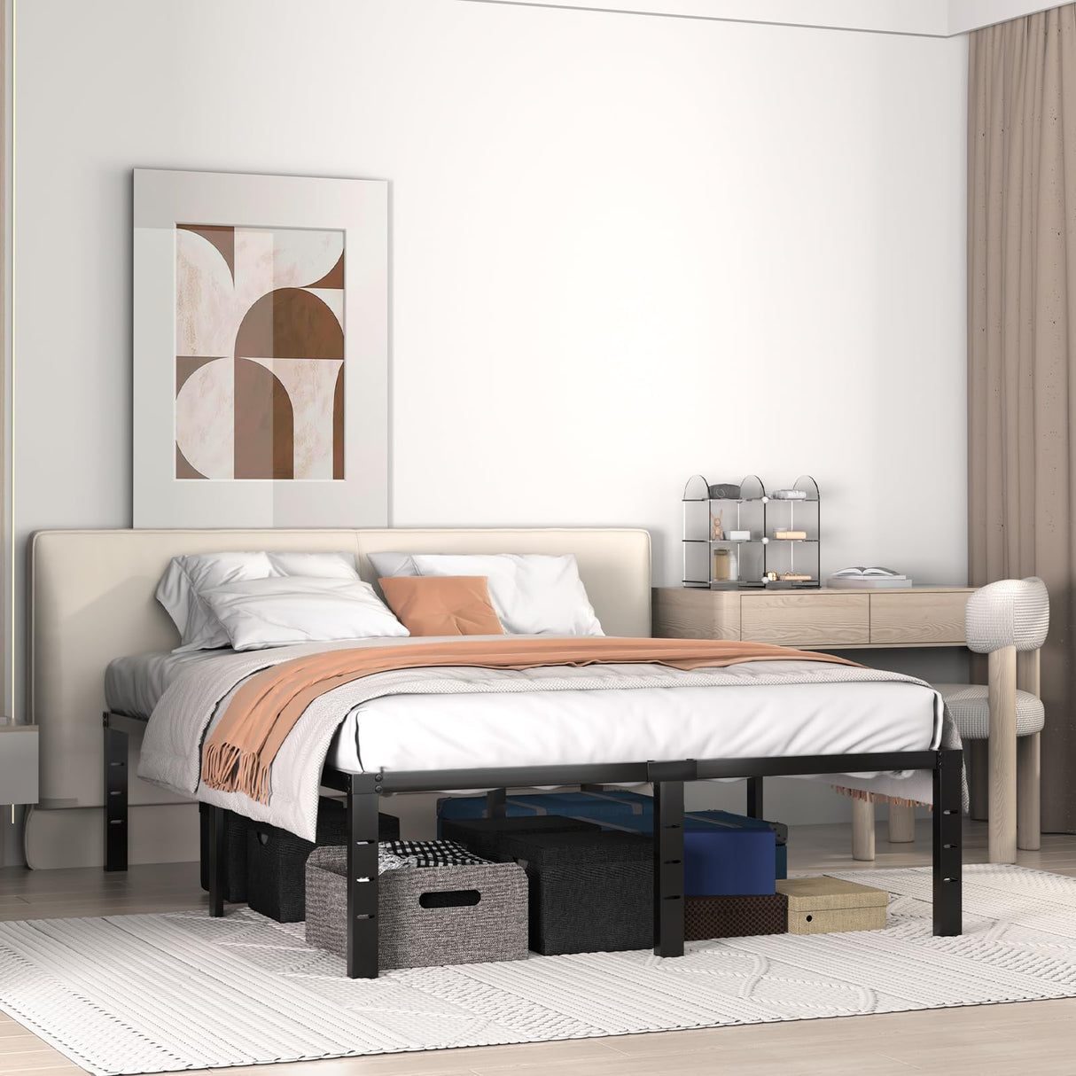 18 Inch Queen Bed Frame, Bed Frame Metal with Round Edge