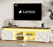 Farmhouse TV Stand for 80 Inch TV with RGB Lighting and Power Outlets